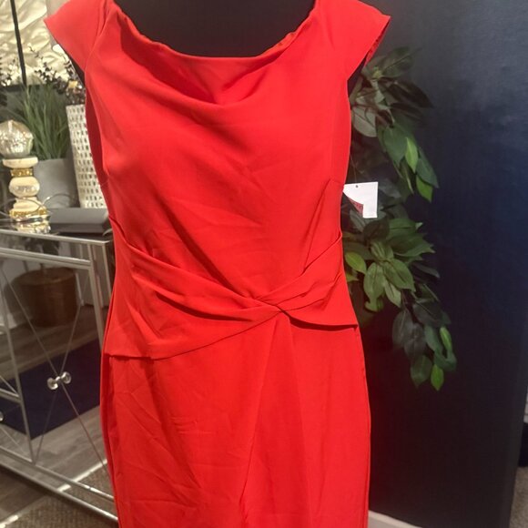 RALPH LAUREN BRIGHT ORANGE-CORAL MID LENGTH DRESS - Picture 9 of 10